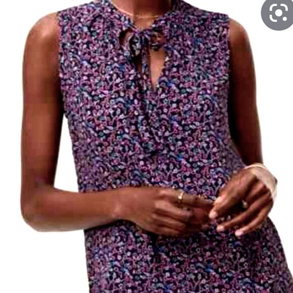 LOFT Floral Tie Neck FlowyTop - Picture 1 of 6